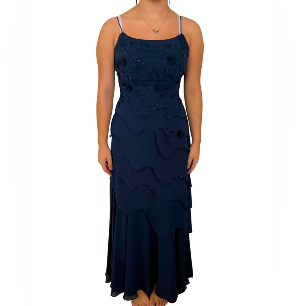 Elegant Evening Sugar Plum Navy Blue Maxi Dress Fit Size 0 or XS